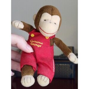 Curious George Monkey 1990s vintage mini plush ape 5" red overalls